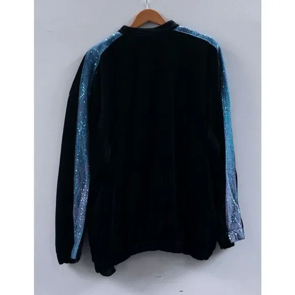 Vintage 90's KORN Track Jacket Black Blue Velour Sequin‎ Giant Size XL